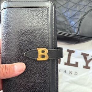 Bally Black Leather Wallet with Gold Accent